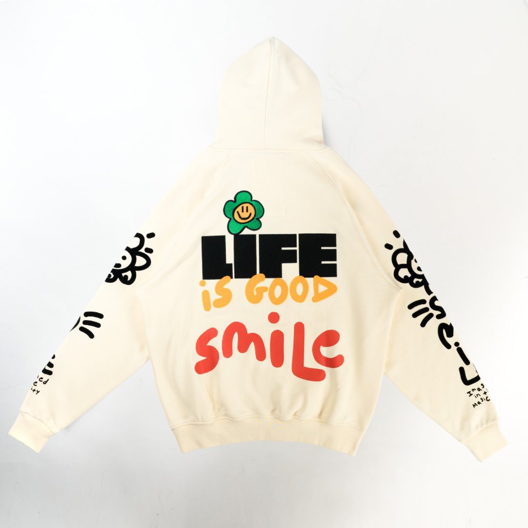 Life Smile Hoodie White Asparagus Vic Garcia World